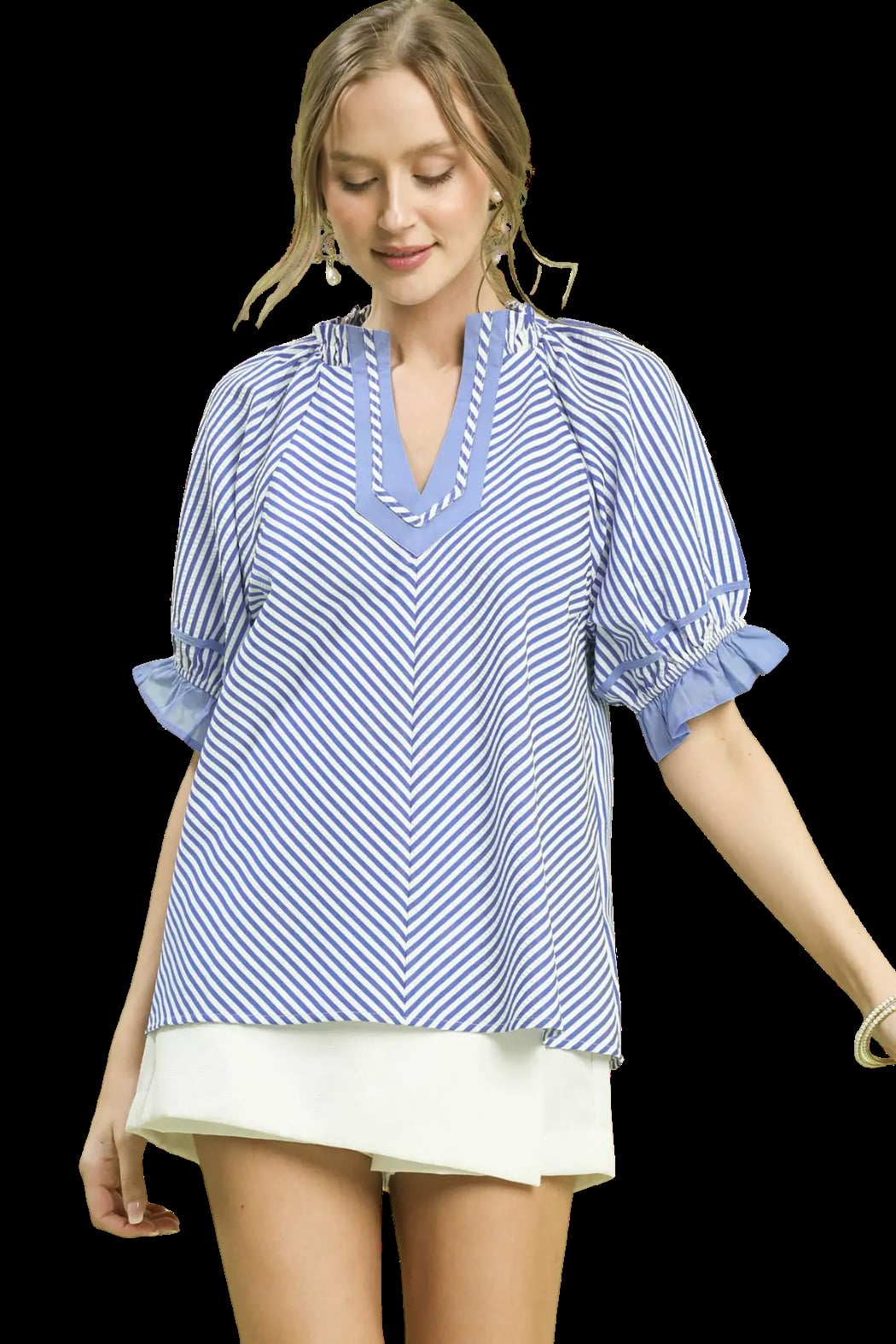 Split Neck Ruffle Sleeve Blouse