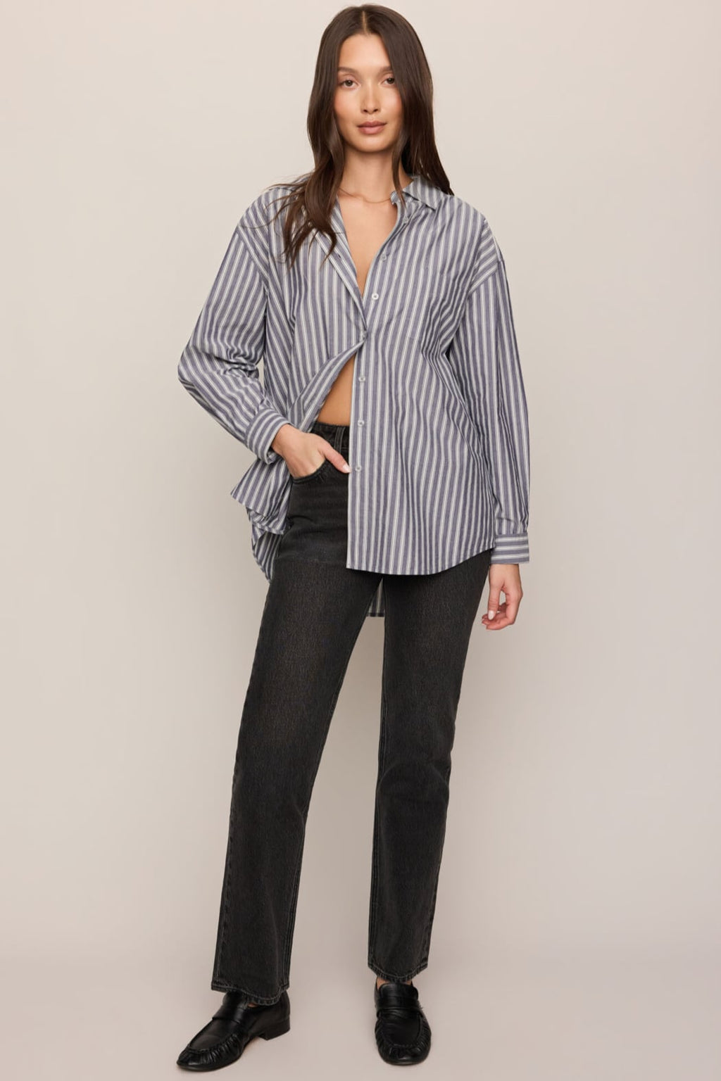 The Gallery Striped Button Up — Oxford Blue