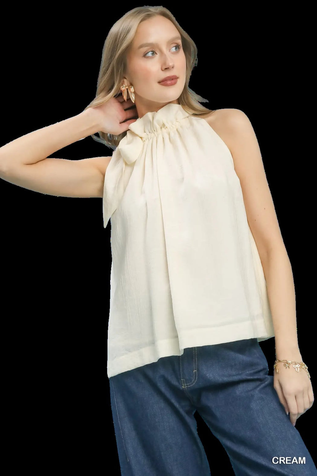Tie Neck Ruffle Halter Blouse