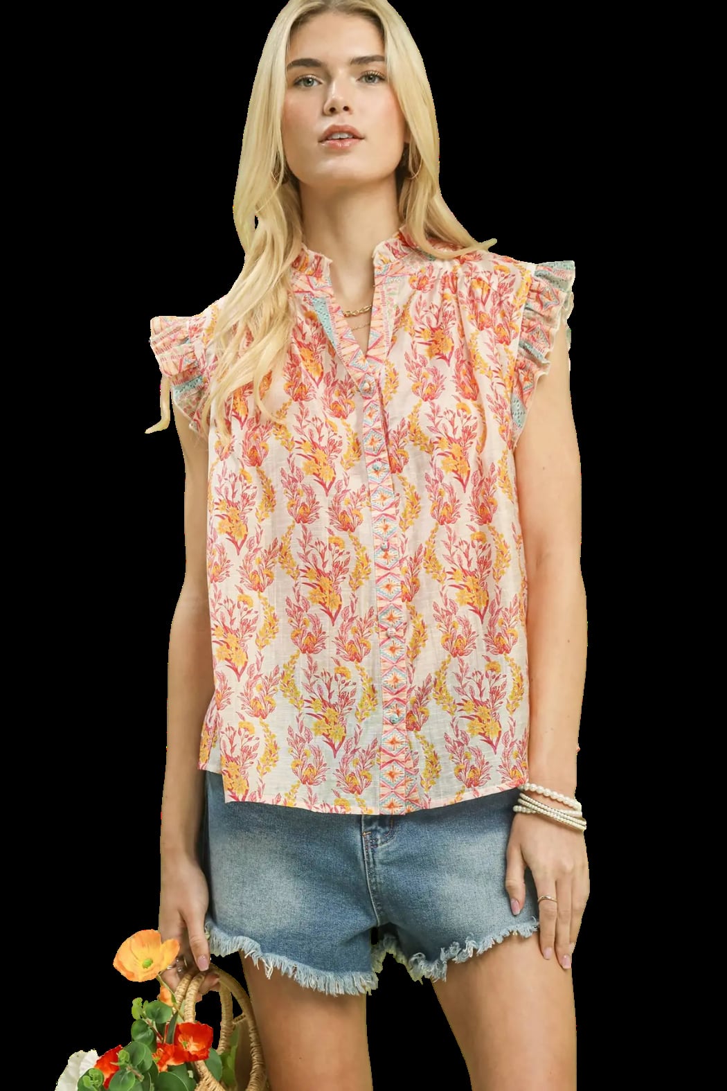 V Neck Flutter Sleeve Blouse